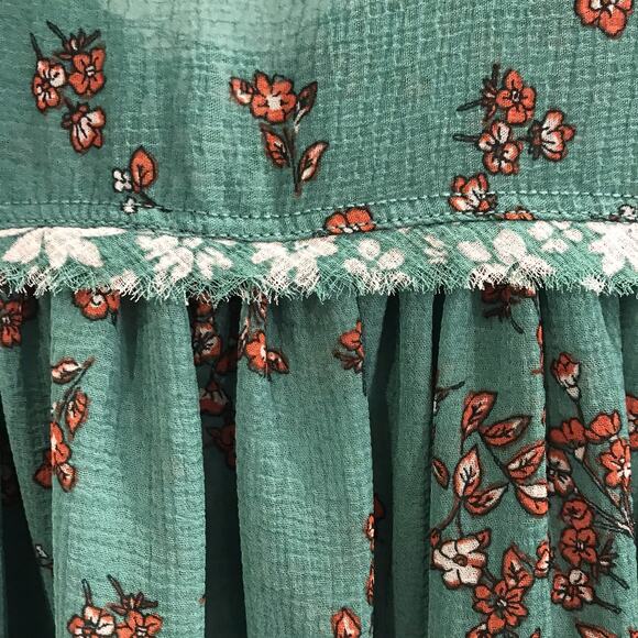 Free People Serena Floral Bell Sleeve Blouse Top Patchwork Button Green Small - Picture 9 of 12